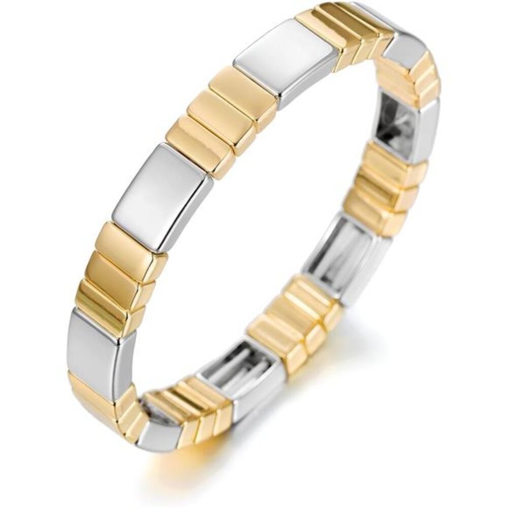 Women's 18k Gold Plated and Silver Two Tone Stackable Bracelet